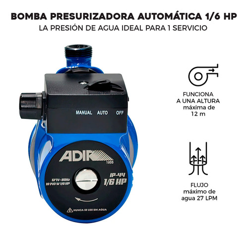 Bomba Presurizadora Automática 1/6 Hp 140 W Adir 1503 127v