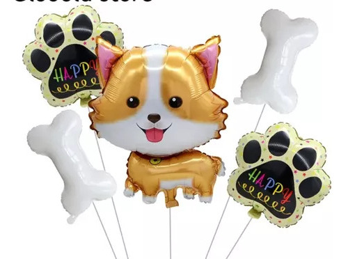 Set De 5  Globos Metalicos D Marcota Corgi Butti Decoracion 