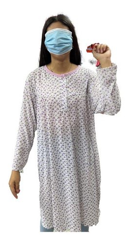 Pijama Mujer Camisa Larga Floreada Mangas Largas