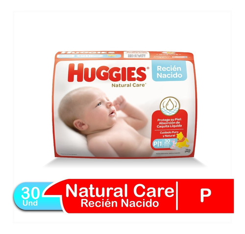 Imagen 1 de 9 de Pañales Bebe Huggies Natural Care Talla Pequeña 30 Und