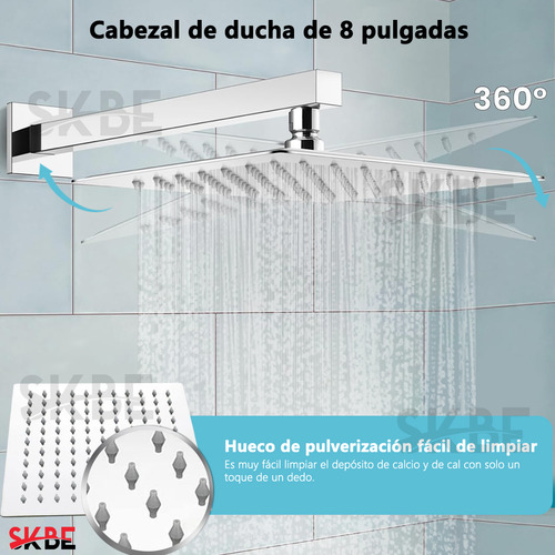 Skbe® Regadera Cuadrada Kit Alta Presión Baño Ducha De Lujo Acero Inoxidable Con Regadera Telefono Y Grifo Del Baño Ancho Acabado Brillante
