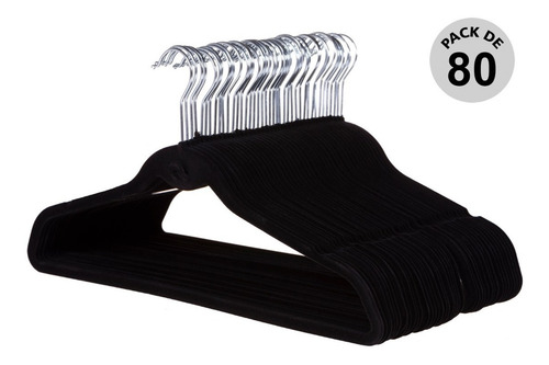 Set 80 Ganchos Terciopelo Negro Antideslizante Finos Begônia