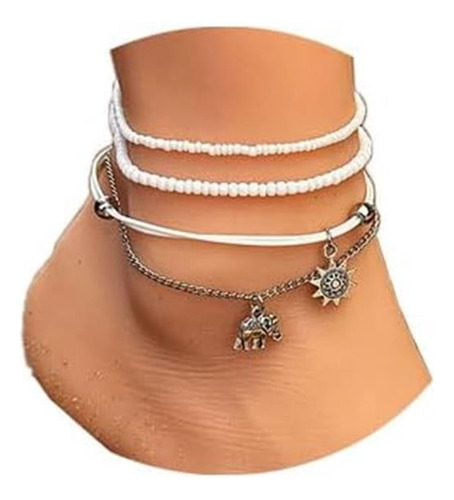 Tobilleras Bohemias Con Diseño De Elefante Y Sol, Cuentas Bl