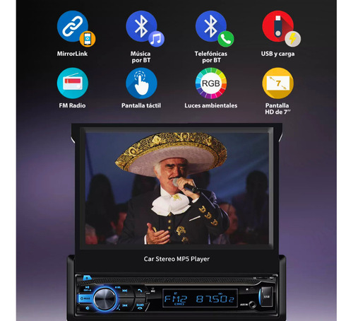 Autoestéreo Pantalla Retráctil Bluetooth Mp5 Cámara Reversa