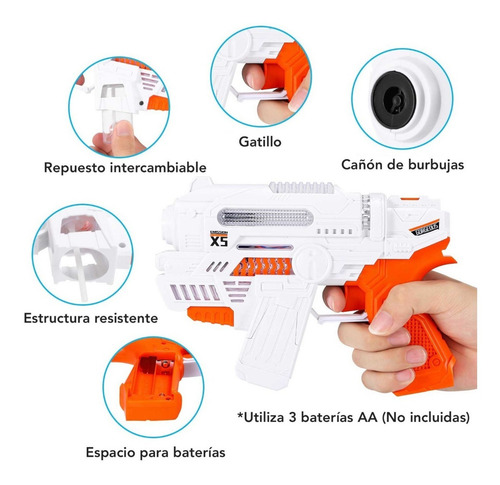 Pistola De Burbujas Jabon Maquina Automatica Juguete Niños Color Blanco