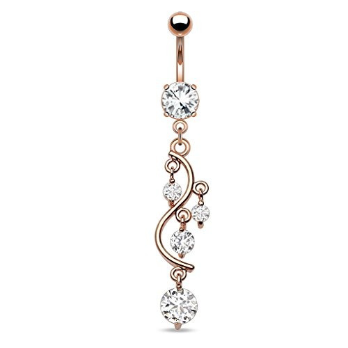Imagen 1 de 2 de Vid Con Colgantes Joyas De Oro Rosa Plateado 14 G Ombligo