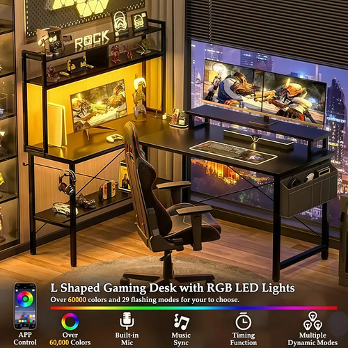 Escritorio De Computadora Reversible En L Con Carga Usb Led