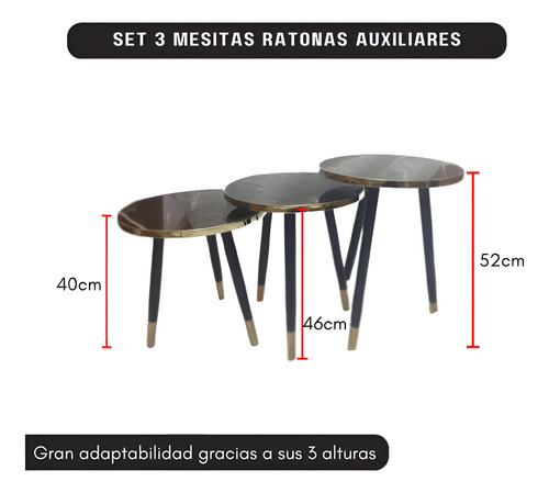 Set X3 Mesitas Ratonas Redondas Auxiliares Símil Mármol