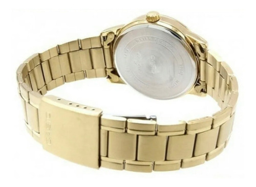 Reloj Casio Modelo Mtp-v002 Dorado Caratula Negra Y Blanco