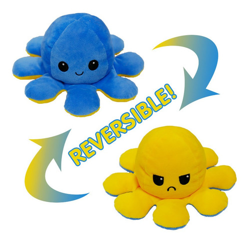 Juguetes De Peluche De Pulpo Volteado, Azul+amarillo