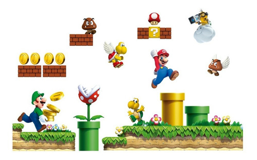 Decoración En Vinil 3d Para Muro Infantil Mario Bros 80x50