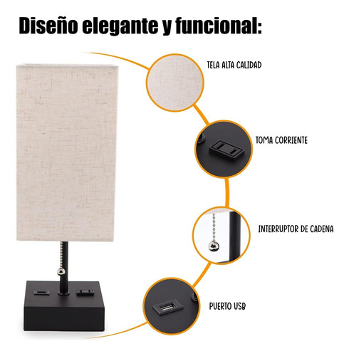 Imagen 4 de 7 de Lámpara De Mesita De Noche Para Dormitorio