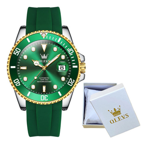 Reloj Luminoso Con Calendario Mecánico Clásico Olevs Para Ho Color Del Bisel Silver Gold Green