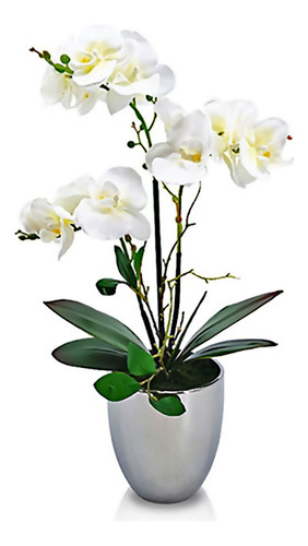 Planta Orquídea Artificial Flor Vara Grande Maceta Elegante