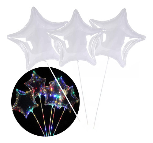 10 Globos Estrella Transparente Luminoso Varita Portaglobo L