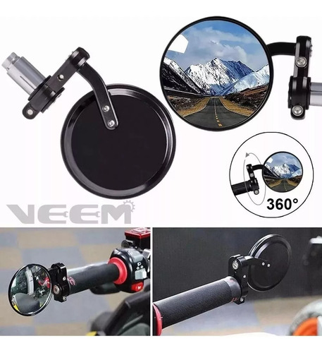 Espejos Cafe Racer Redondo Negro Barend Universales 7/8 Moto