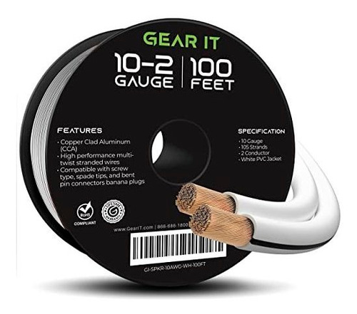 Cable Altavoz Gearit 10 Awg (100 Ft), Aluminio Recubierto