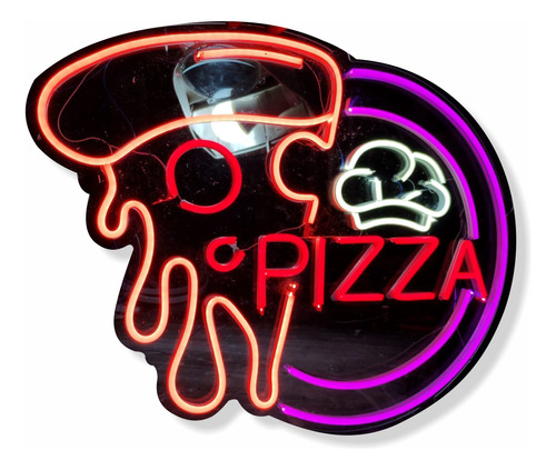 Cartel Neon Led Pizza Gorrito Pizzeria Comida Restaurante