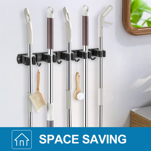 Soporte De Pared Para Escoba De Acero Inoxidable Autoadhesiv