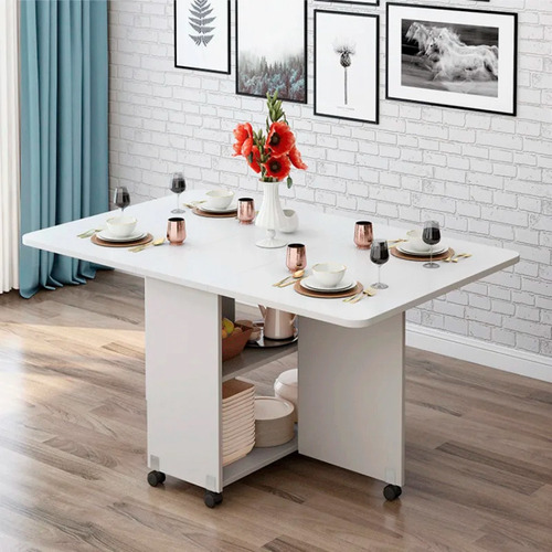 Mesa De Comedor Plegable Extendible Blanca 140x60cm