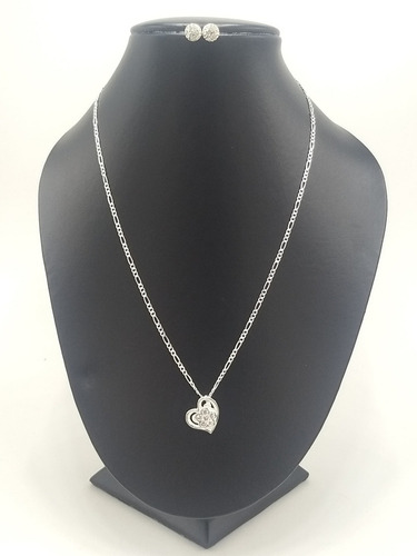 Plata Dije Corazón Con Flor Medalla Y Cadena Collar + Color Plateado