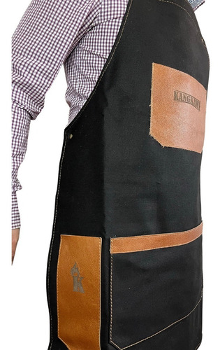 Imagen 3 de 9 de Delantal Pechera Parrilla Cocina Jeans Cuero Kangkawe