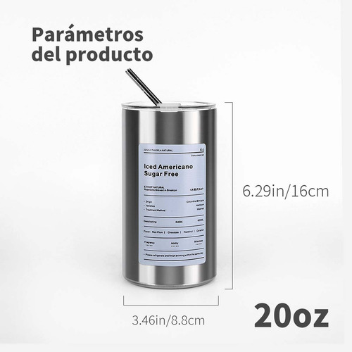 Termo De Acero Inoxidable De 20 Oz Con Pajita Frío Calor Blanco