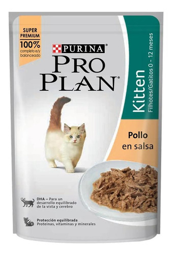 Alimento Pro Plan OptiStart Kitten para gato de temprana edad sabor pollo en salsa en sobre de 85 g