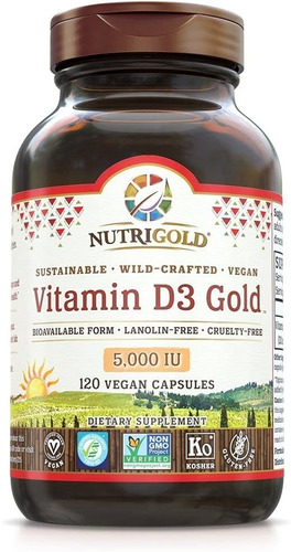 Vitamina D3 Gold 5000 Iu 125 Mcg Nutrigold 120 Capsulas