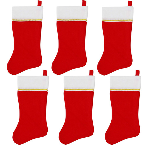 Calcetín Navideño De Fieltro Iconikal, Rojo Con Ribete Dorad