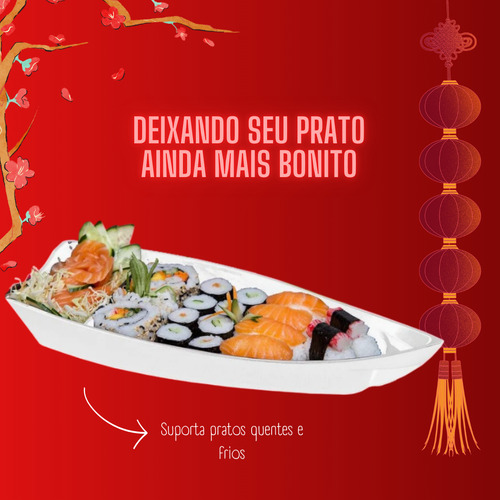 Kit Com 4 Barcos Japones Porções E Barco Sushi E Açaí 26cm