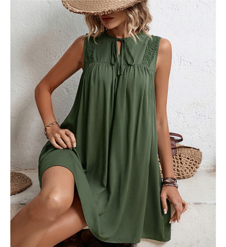 Vestido De Mujer Verano Casual Sin Mangas Encaje Color