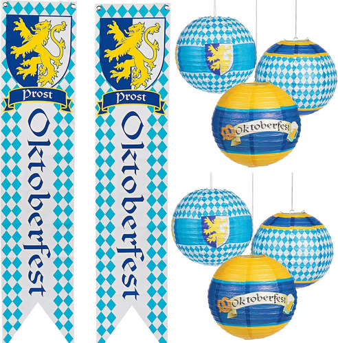 Conjunto De Decoración Oktoberfest 6 Linternas Y 2 Banderola