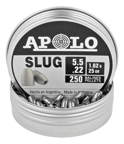 Diabolo Apolo Slug .22 25 Grains Lata Con 250 Piezas