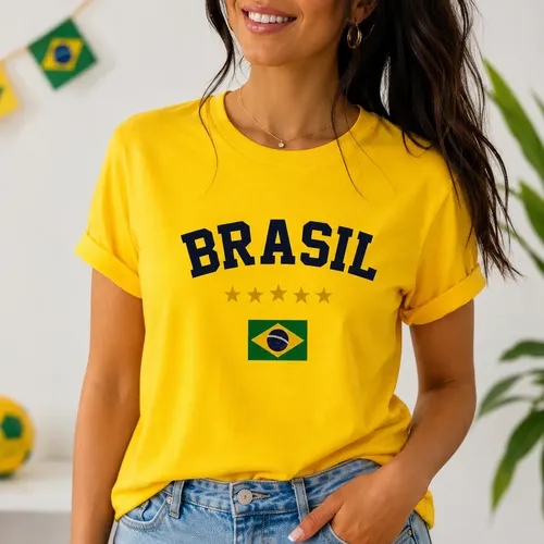 Camiseta Brasil Feminina Hexa 100% Algodão Leve Blusa Camisa Amarelo G
