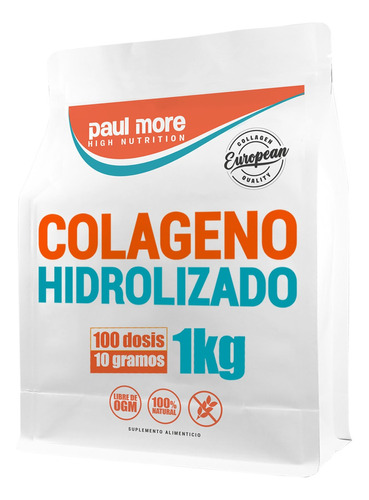 1 Kilo Colágeno Hidrolizado Puro, Alta Calidad Europea, 100 Dosis de 10 g