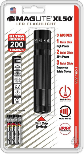 Maglite Xl50 Led 3-cell Aaa Linterna, Negro/ Gris Disponible