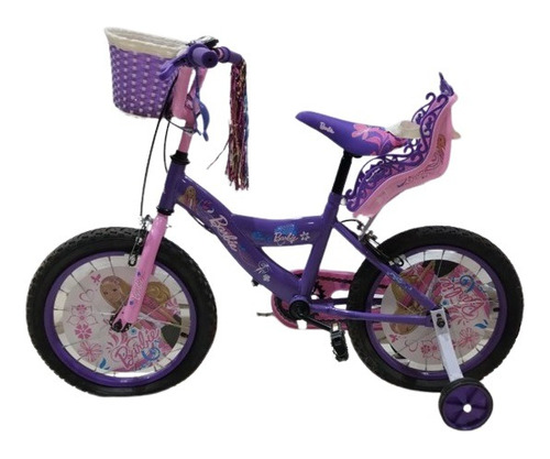 Bicicleta Barbie Para Niña Morado Rosa Rodada 16 Canasta