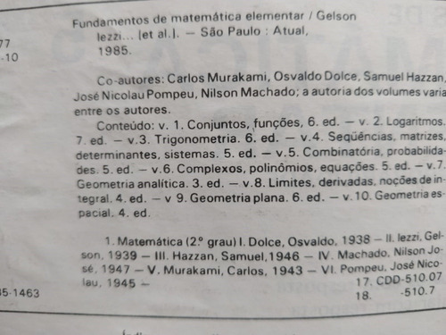Fundamentos De Matemática Elementar 5 - Samuel Hazzan 1977 (Usado)