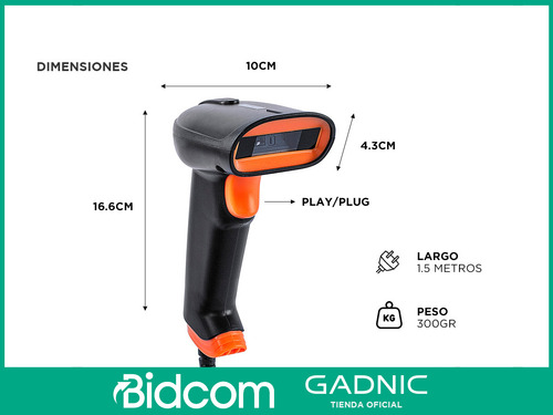 Lector De Código De Barras Gadnic Sc6-01 Usb 1.5m Láser 1d