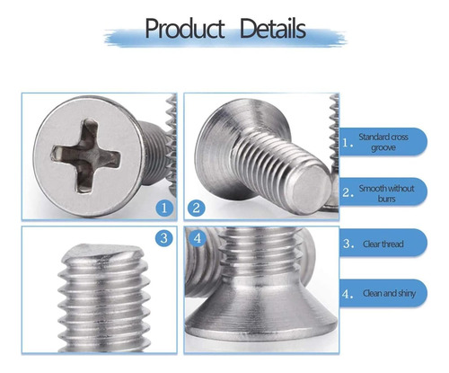 Tornillos Phillips De Cabeza Plana Nacx M4 X 12 Mm, 304 De