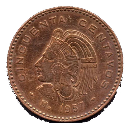 Moneda Antigua Cincuenta Centavos Cobre Cuauhtemoc 1957  C5