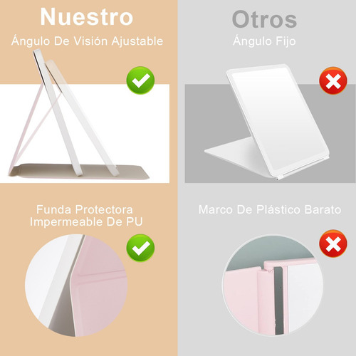 Espejo De Maquillaje Plegable Led De 3 Nivele Recargable Usb