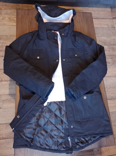 Campera Parka De Gabardina Forrada Con Corderito Y Guata