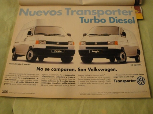 Publicidad Volkswagen Transporter Turbo Diesel Año 1996