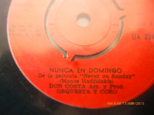 Vinilo Single De Nunca En Domingo  - Tema - Never On S( S58