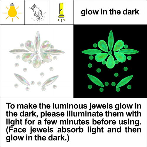 Gemas Faciales Noctilucentes, 12 Piezas De Joyas Luminosas P
