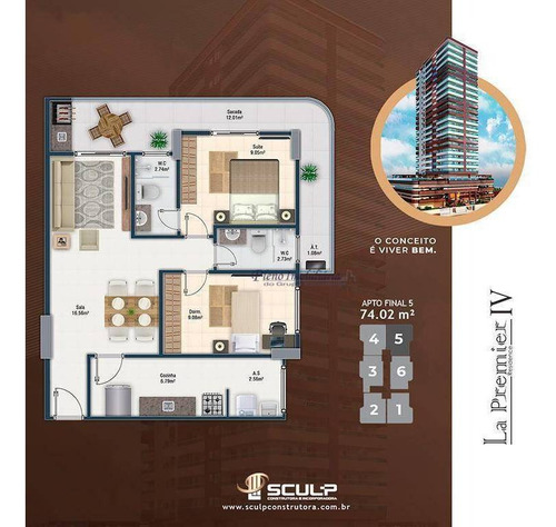 Imagem 17 de 18 de Apartamento Com 2 Dormitórios Sendo 1 Suíte, À Venda, 79 M² Por R$ 548.437 - Vila Guilhermina - Praia Grande/sp - Ap0820