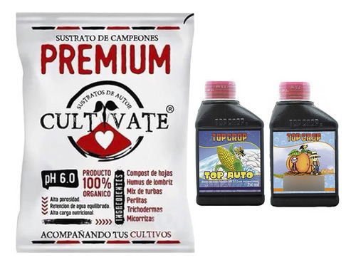 Sustrato Cultivate Premium 80lts Con Top Crop Auto Bud 250ml