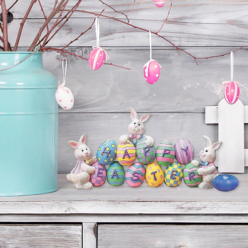 2x Estatuilla De Conejito De Pascua Feliz Hecha A Mano